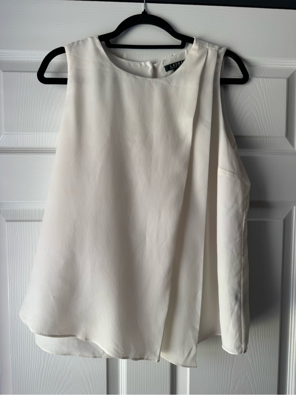 LAUREN Ralph Lauren Cream Asymmetric Draped Sleeveless Shell Size 12